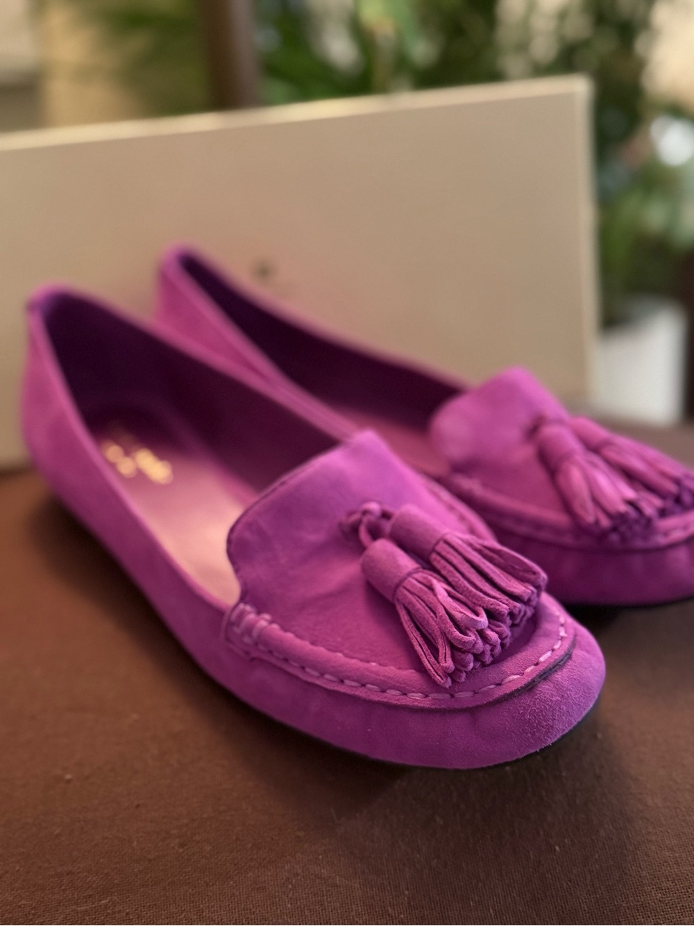Kate Spade Sabrina Loafers women’s size 9M Amethyst purple suede tassel flats